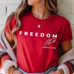 Red Charlie Kirk Freedom Graphic T-Shirt size large